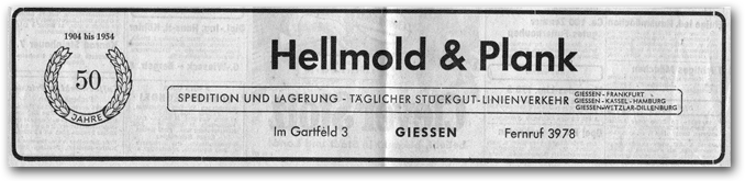 Zeitungsartikel 50 Jahre Hellmold und Plank, 1954