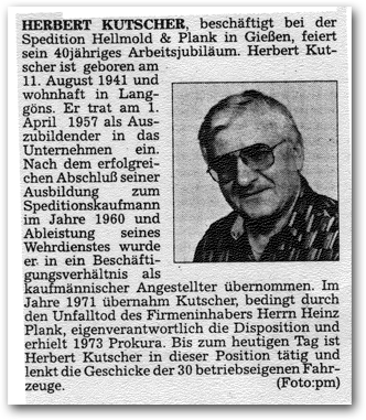 Zeitungsbericht zu Herbert Kutscher, 1997