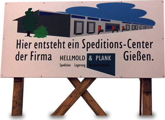 Bauschild des Speditionszentrums von Hellmold und Plank, 1999